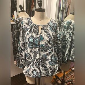 Ann Taylor Blue and Black Paisley Blouse